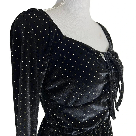 Aqua Black Velour Peplum Blouse Size XS Gold Studs Keyhole Long Sleeves Cocktail - Picture 6 of 8